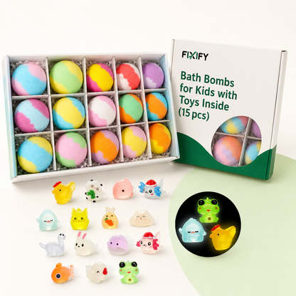 FIXIFY Bath Bombs for Kids with Toys Inside (15 pcs)