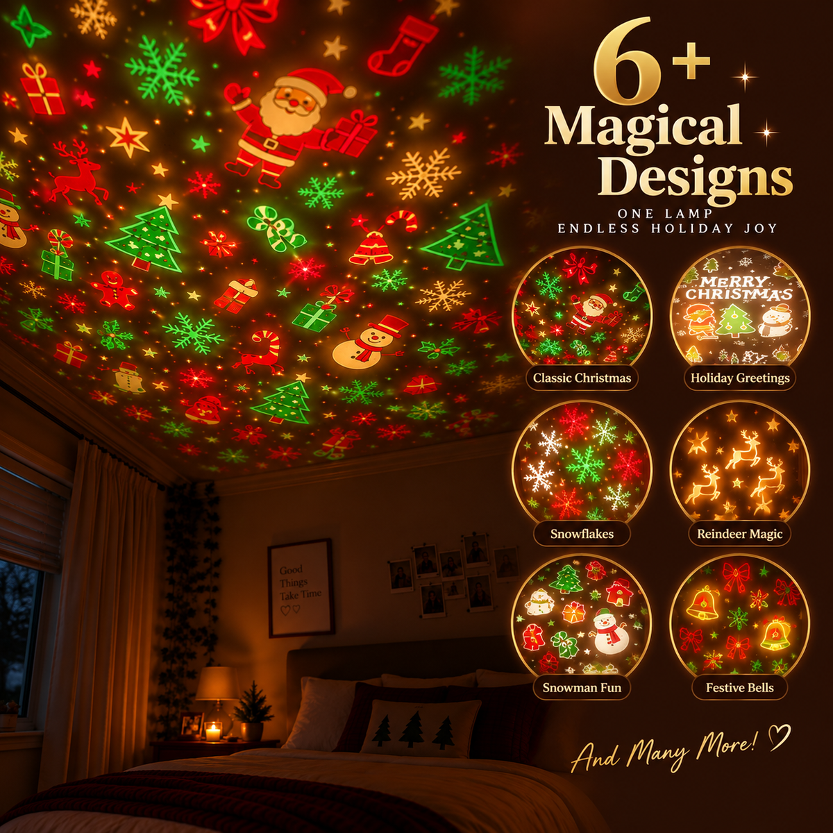 Christmas light projections on a ceiling