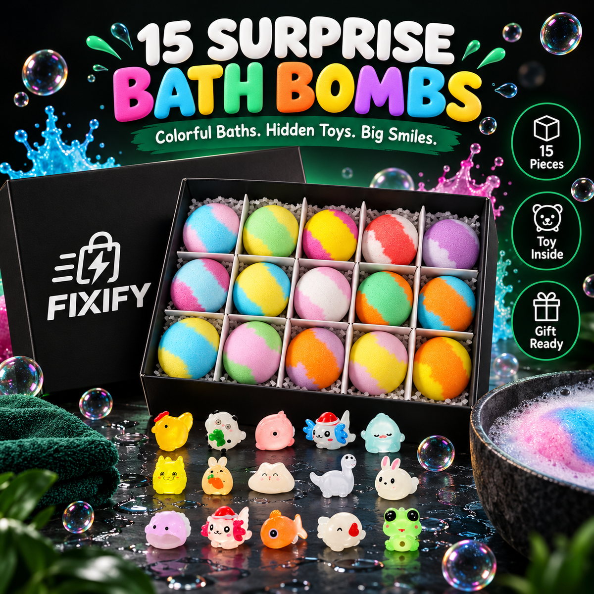 FIXIFY 15 Surprise Kids Bath Bombs