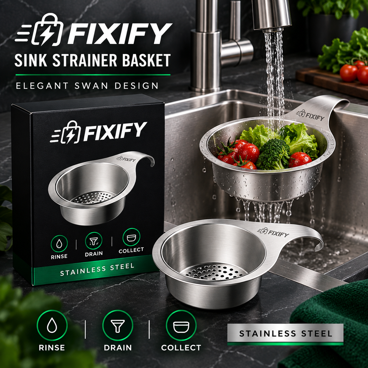 FIXIFY Stainless Steel Sink Strainer Basket premium product image